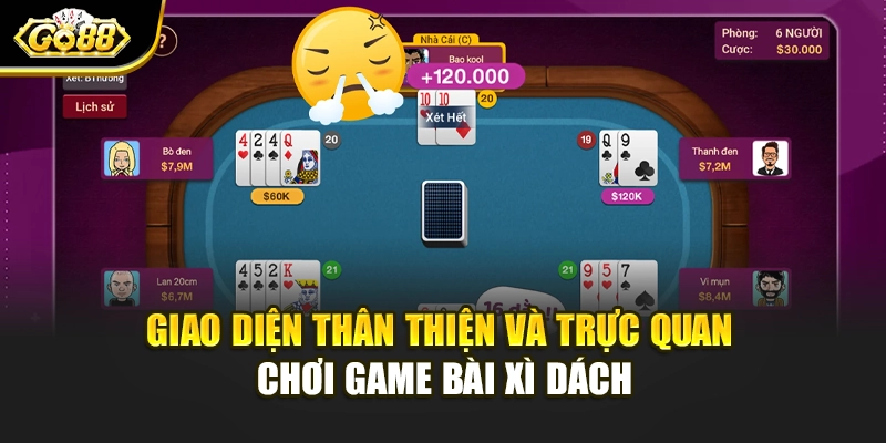 Giao diện thân thiện và trực quan chơi game bài Xì Dách